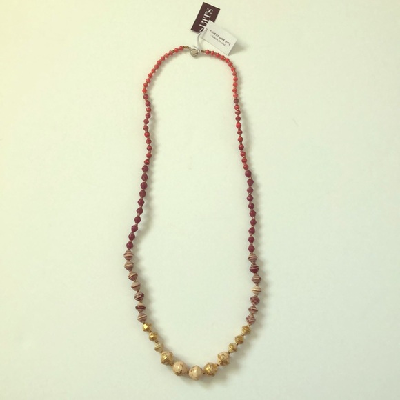 31 Bits Citron Escape Red White Cream Necklace - Picture 2 of 5